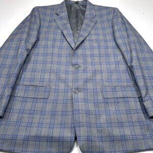 Oak Hill Premium 48 XL Blue Gray Check 2-Button Wool Blazer Sport Coat Jacket